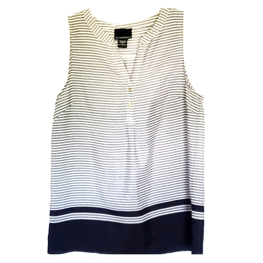 Cynthia Rowley Navy & White Striped Sleeveless Summer Blouse Top